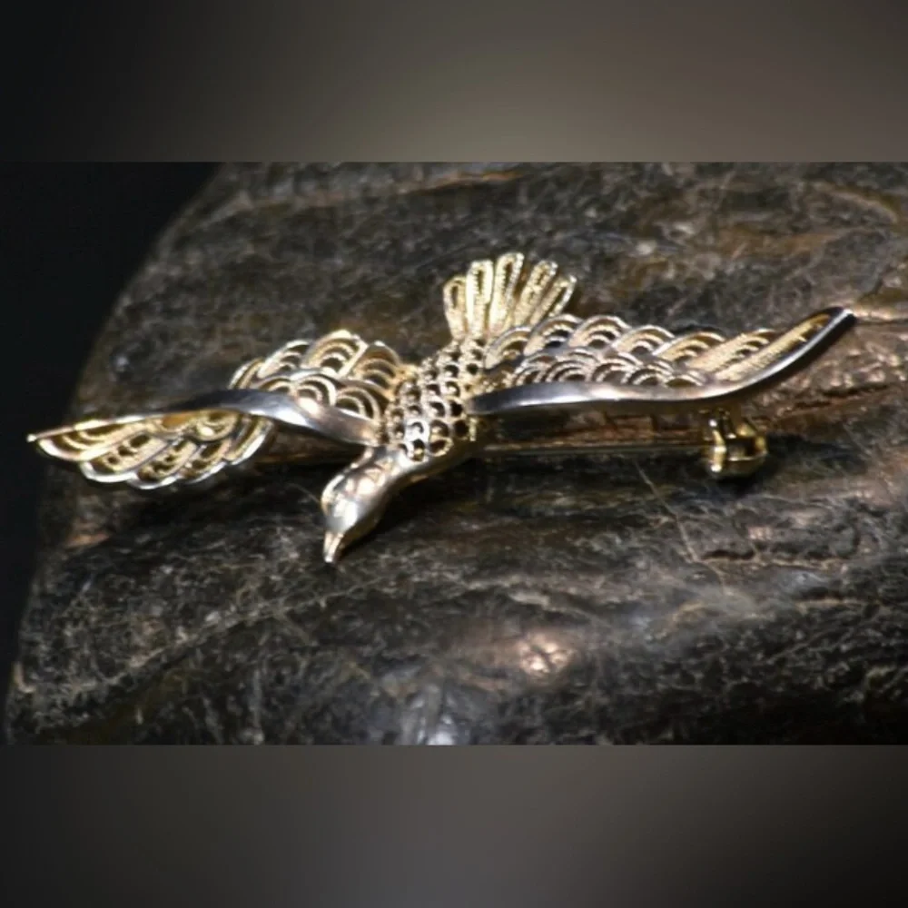 Vintage 1960 filigree seagull silver brooch-RARE - Picture 6 of 13